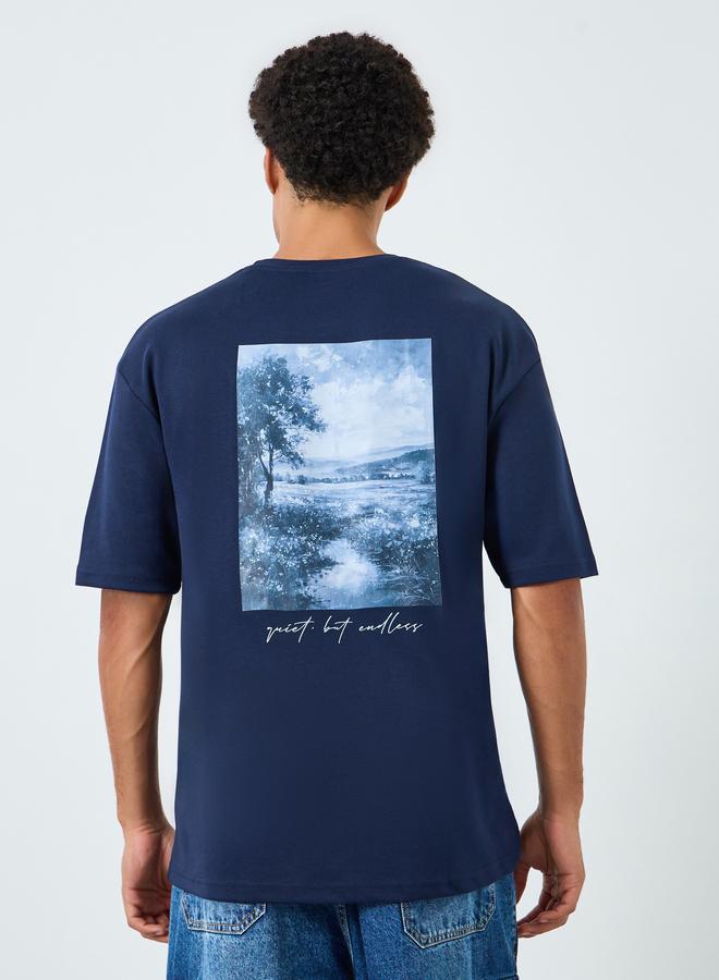 Styli Men Navy Blue Graphic Print Oversized T-Shirt - Image 4